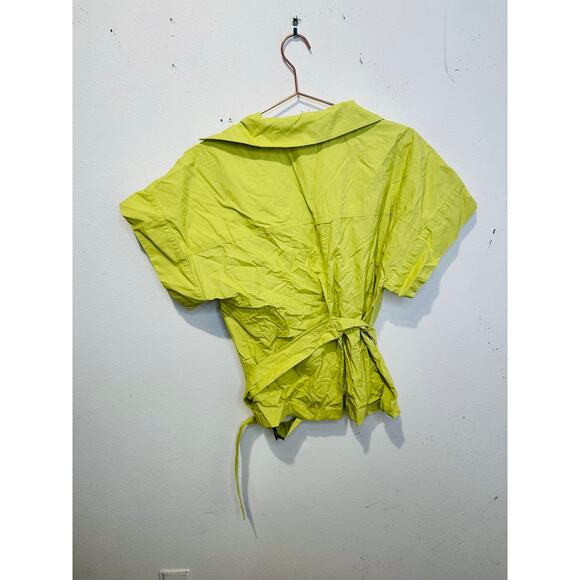EUDON CHOI Women's Green Neon Belted Short Sleeve Collared Blouse Top Size 2 - Picture 7 of 13